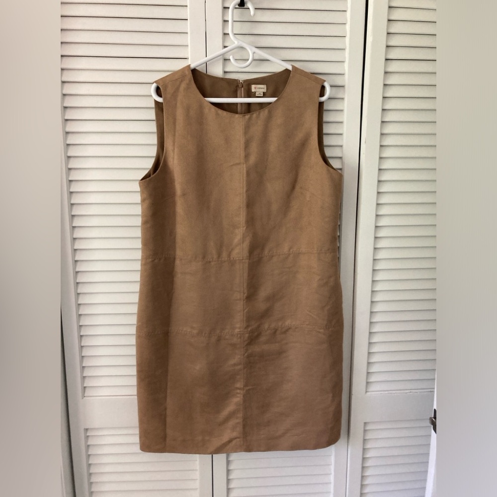 Women's Classic Cremieux Tan Faux Suede Fitted Sheath Dress, Poly, Size 14